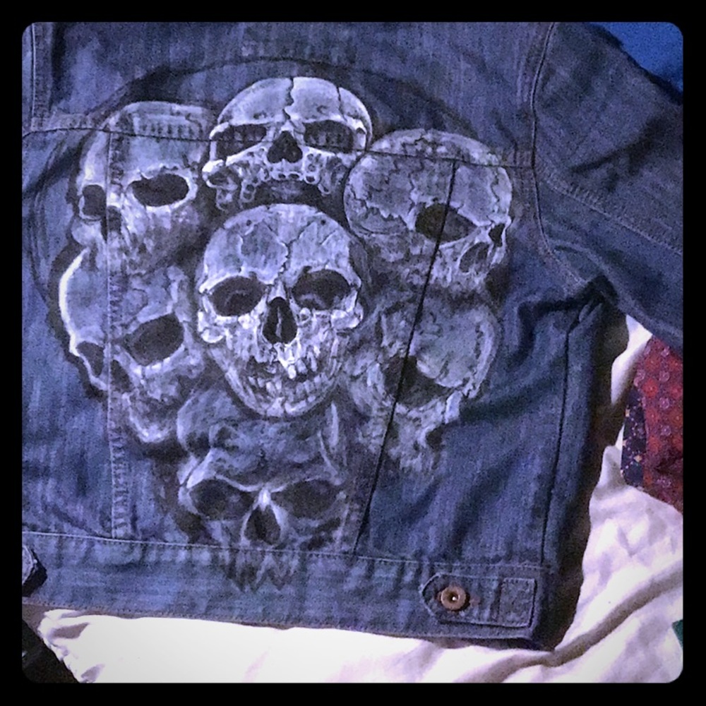 Hand painted denim jacket! Skulls. Done by me!